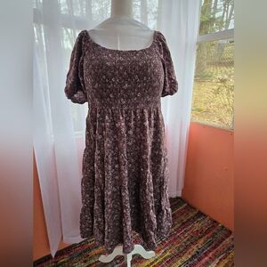 Sonoma Plum Floral Smocked Midi Dress